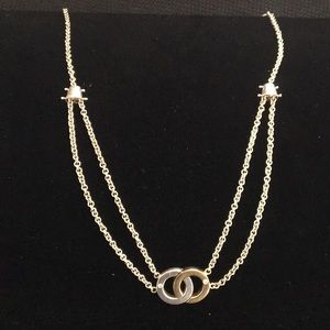 Movado Silver & Gold Interlocking Circle Necklace